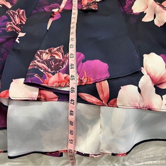 Plus Size Fit & Flare High Low Midi Dress Floral Belted Cap Sleeve Navy 20W NWT - Picture 7 of 13